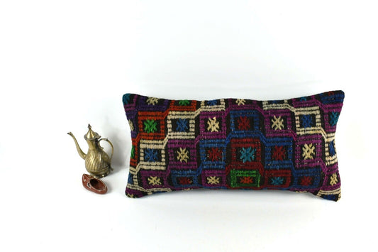 Home Decorative Handmade 12x24 Tribal Vintage Turkish Kilim Pillow Cover 3359