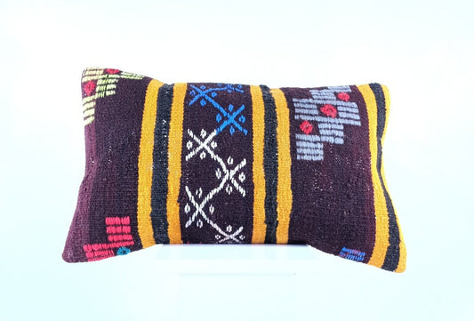 Kilim Pillow Cover 12x20 Handmade Turkish Rug Boho Ethnic Lumbar Cushion 1899