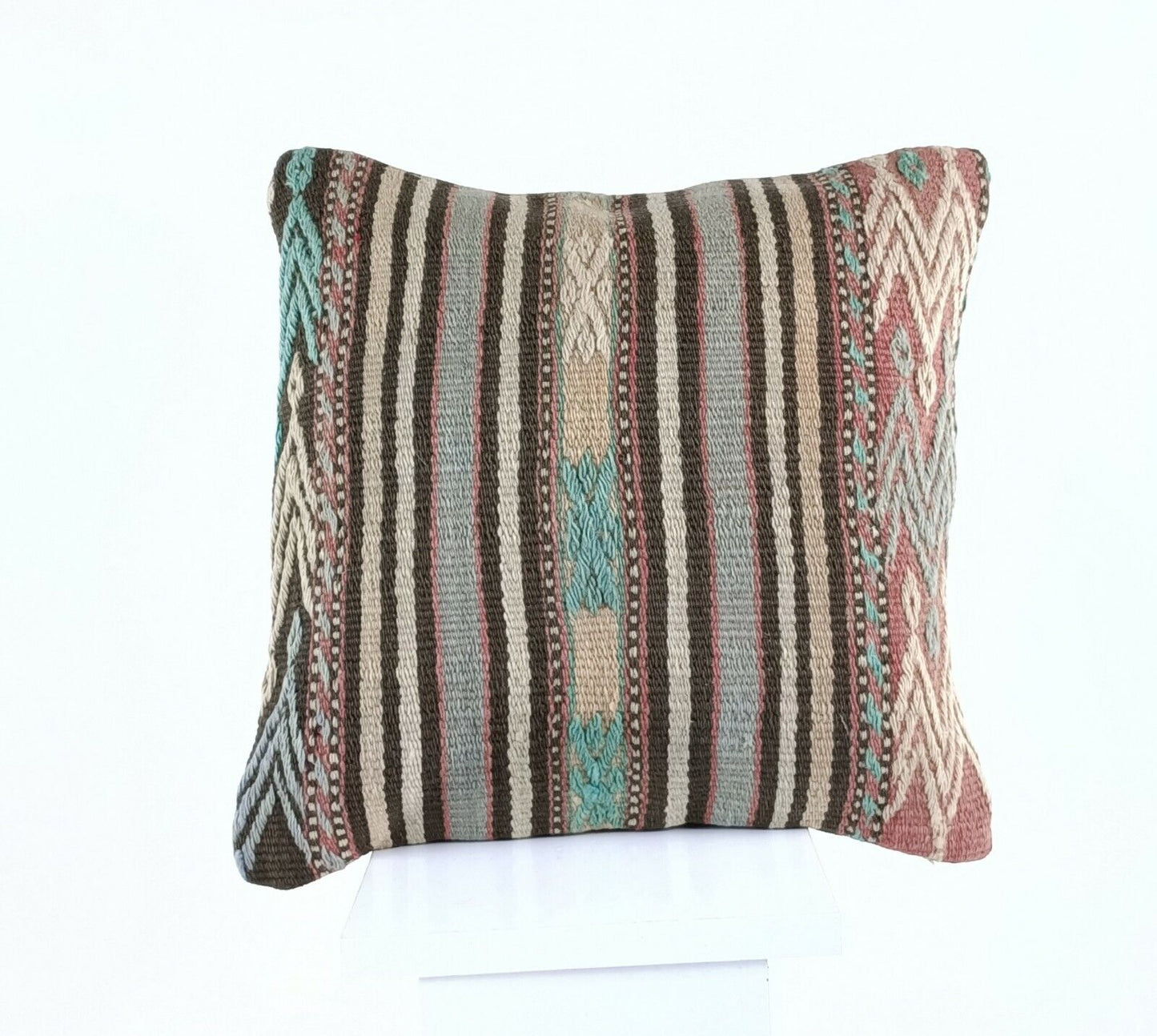 Kilim Pillow Cushion Case 16x16 in Handmade Turkish Traditional Wool Pillow A543