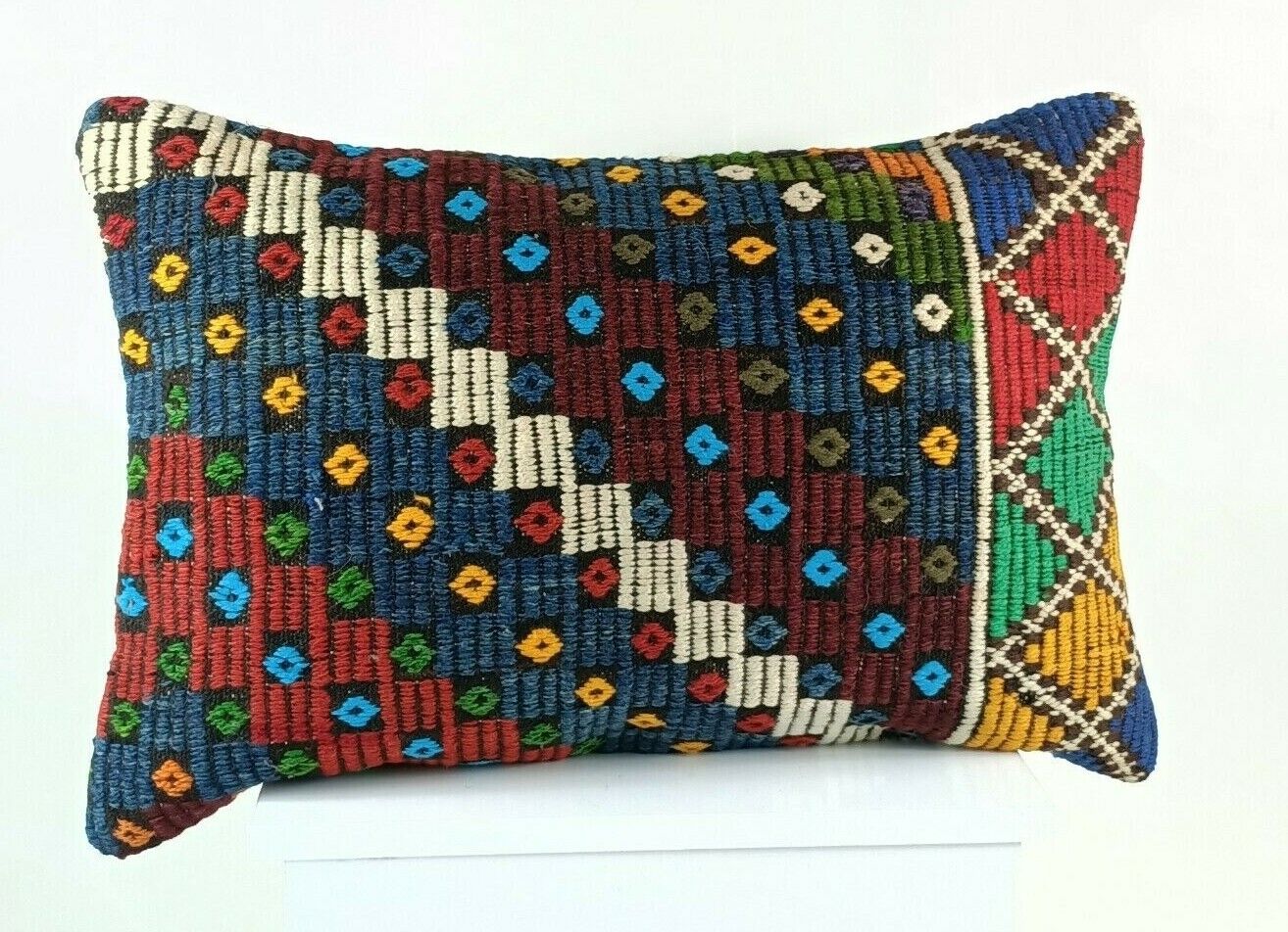 Traditional Turkish Kilim Pillow Cover 16x24 Handmade Rug Lumbar Cushion E1259