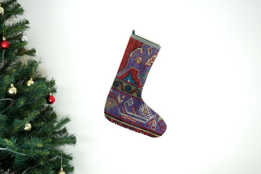 Kilim Christmas Stocking Vintage Rug Stocking Ethnic Decorative Xmas Socks S517