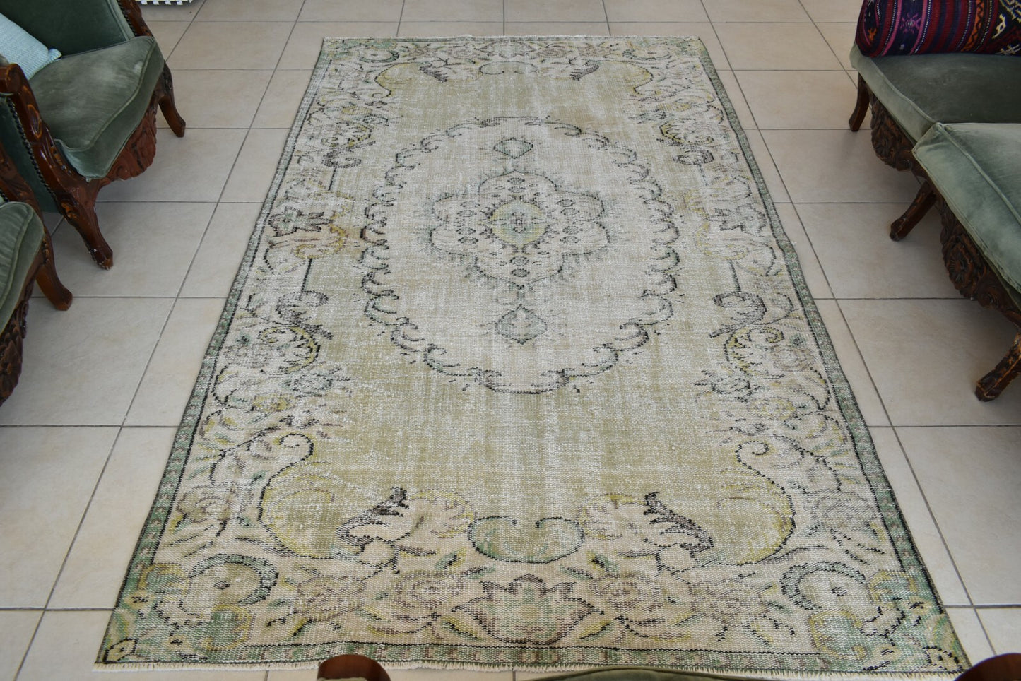 Large Turkish Rug 8.1x4.8 ft Vintage Rug Faded Oushak Rug Living Room Carpet B21