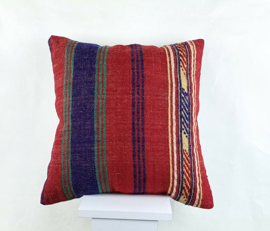 Throw Pillow Cover 18x18 Handmade Turkish Traditional Oushak Kilim Cushion A1448