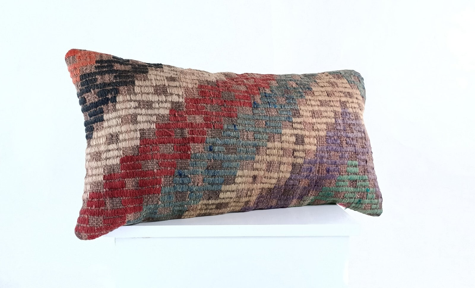 Handmade Turkish Kilim Pillow Cover 12x24 Ethnic Boho Sofa Lumbar Cushion E1012