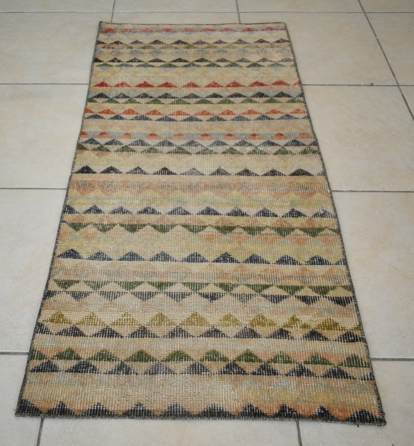 Small Turkish Runner 4.2x2 ft Vintage Runner Hallway Runner Handwoven Rug R16