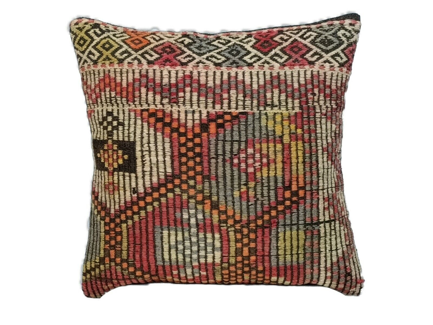 Kilim Pillow Cover 16x16 Handmade Vintage Wool Lumbar Tribal Ethnic Cushion E150