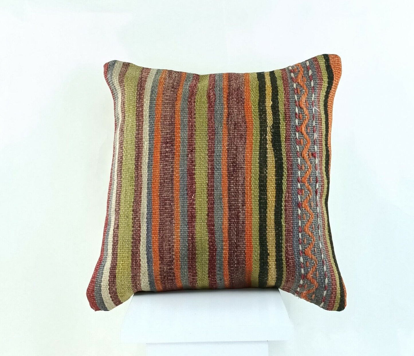 Kilim Pillow Cover 16x16 Handmade Turkish Home Decorative Wool Sofa Cushion A812