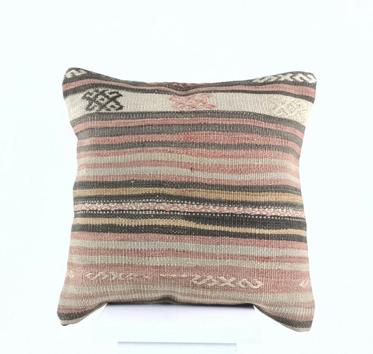 Turkish Kilim Pillow Cover 16x16 Home Decorative Wool Oushak Rug Cushion A532