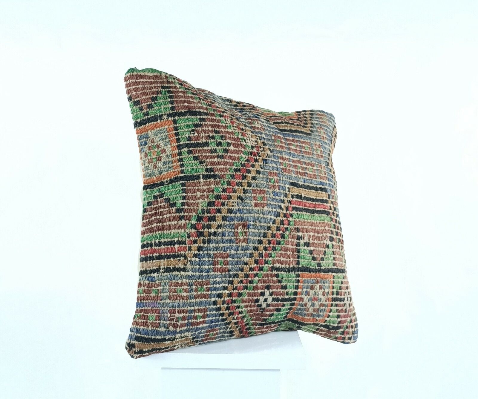 Kilim Pillow Cover 16x16 in Handmade Turkish Sofa Couch Wool Boho Cushion  A473