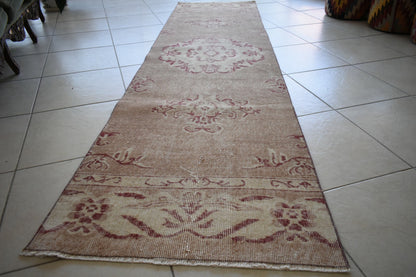 Oushak Runner 10x2.6 ft Handwoven Turkish Runner Vintage Runner Floor Rug R05