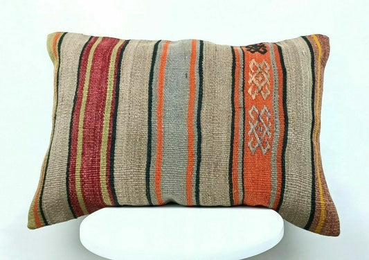 Handmade Kilim Pillow Cover 16x24 Vintage Rug Tribal Ethnic Bohemian Lumbar E474