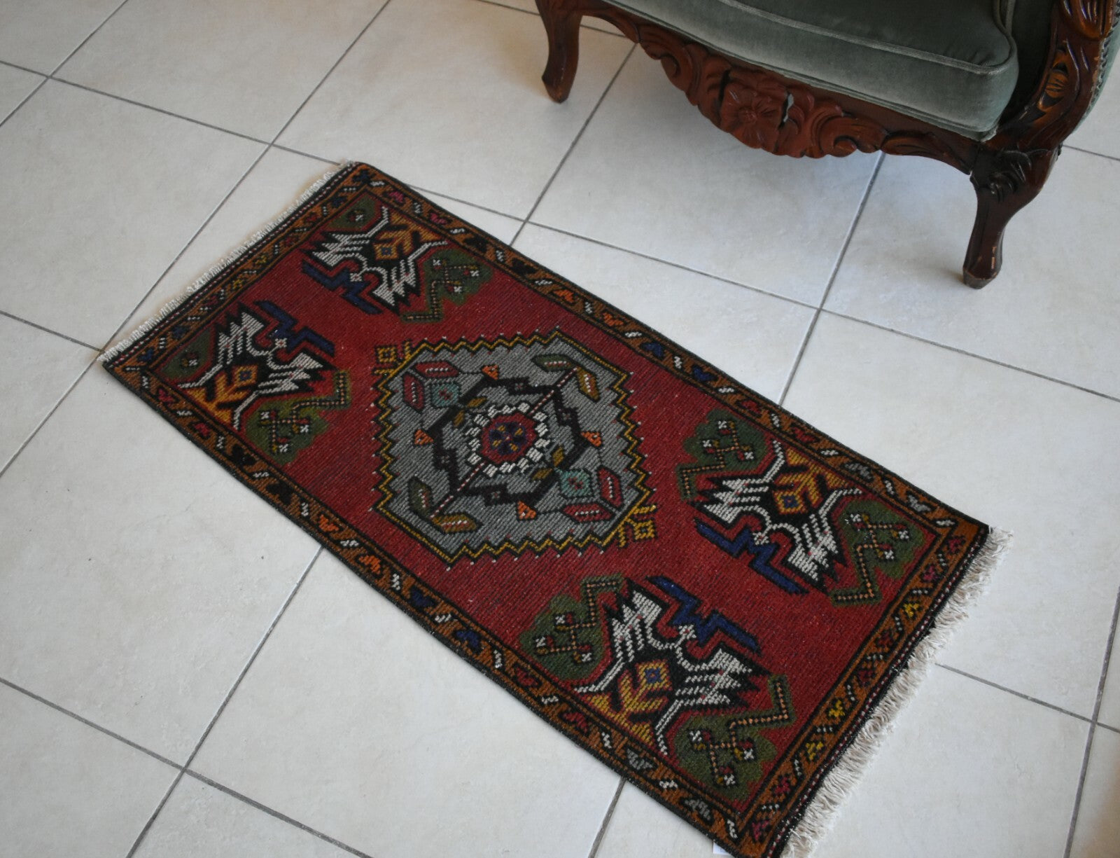  Oushak Runner 3.4x1.5 ft Vintage Turkish Runner Floor Runner Faded Runner Y24