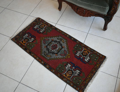  Oushak Runner 3.4x1.5 ft Vintage Turkish Runner Floor Runner Faded Runner Y24