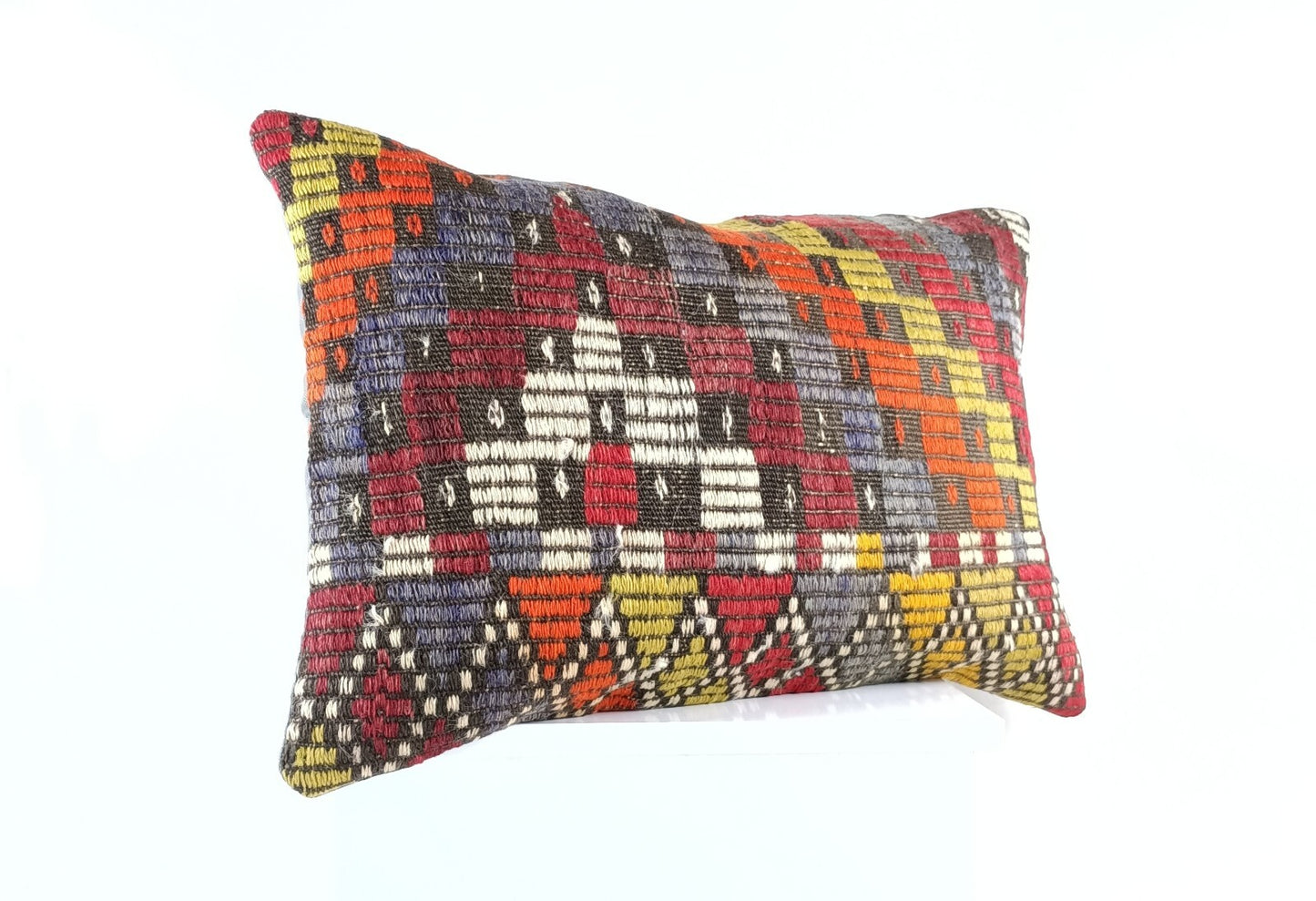 Kilim Pillow Cover 16x24 Tribal Vintage Turkish Carpet Lumbar Pillow Cover 1956