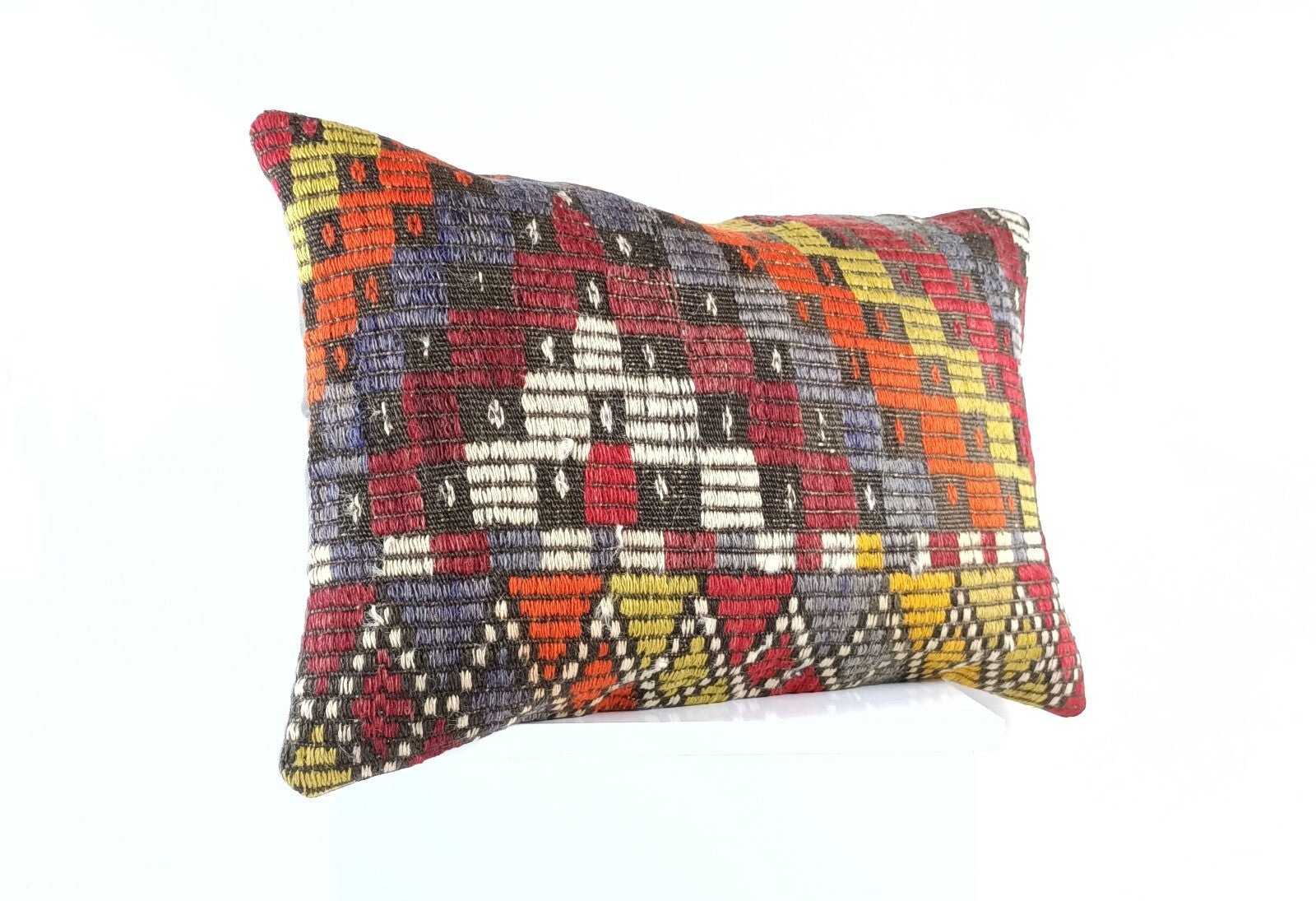 Kilim Pillow Cover 16x24 Tribal Vintage Turkish Carpet Lumbar Pillow Cover 1956
