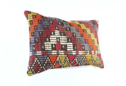 Kilim Pillow Cover 16x24 Tribal Vintage Turkish Carpet Lumbar Pillow Cover 1956