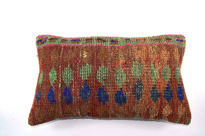 Kilim Pillow Cover 12x20 Handmade Turkish Rug Boho Ethnic Lumbar Cushion 4418