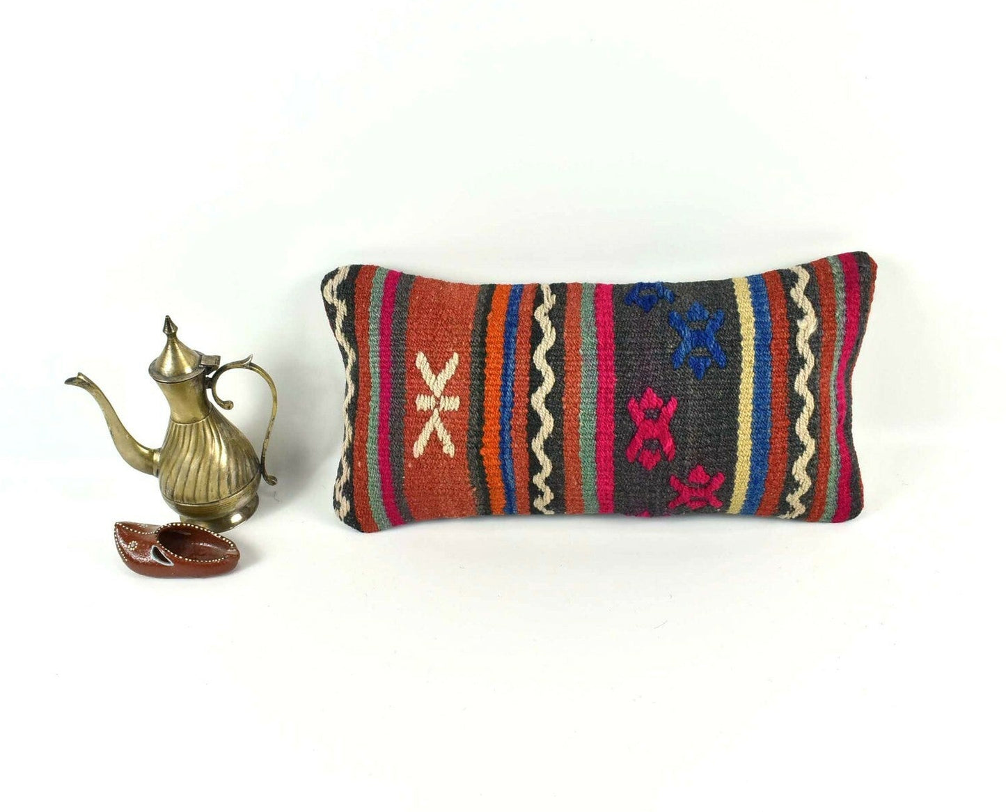 Kilim Pillow Cover 8x16 in Handmade Oriental Rug Tribal Ethnic Lumbar Case A1974