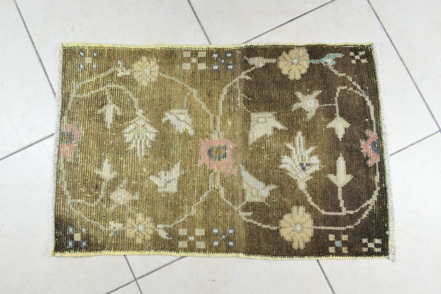 Turkish Runner 2.7x1.7 ft Vintage Small Rug Oushak Runner Anatolian Mini Rug Y64