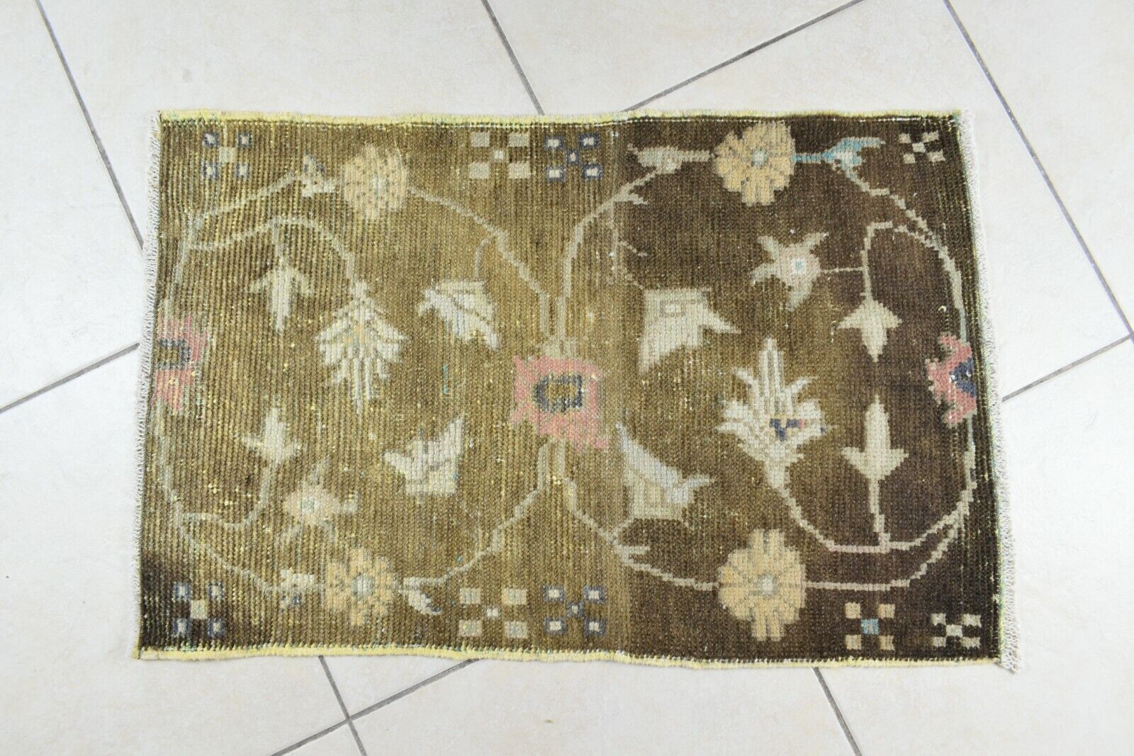 Turkish Runner 2.7x1.7 ft Vintage Small Rug Oushak Runner Anatolian Mini Rug Y64