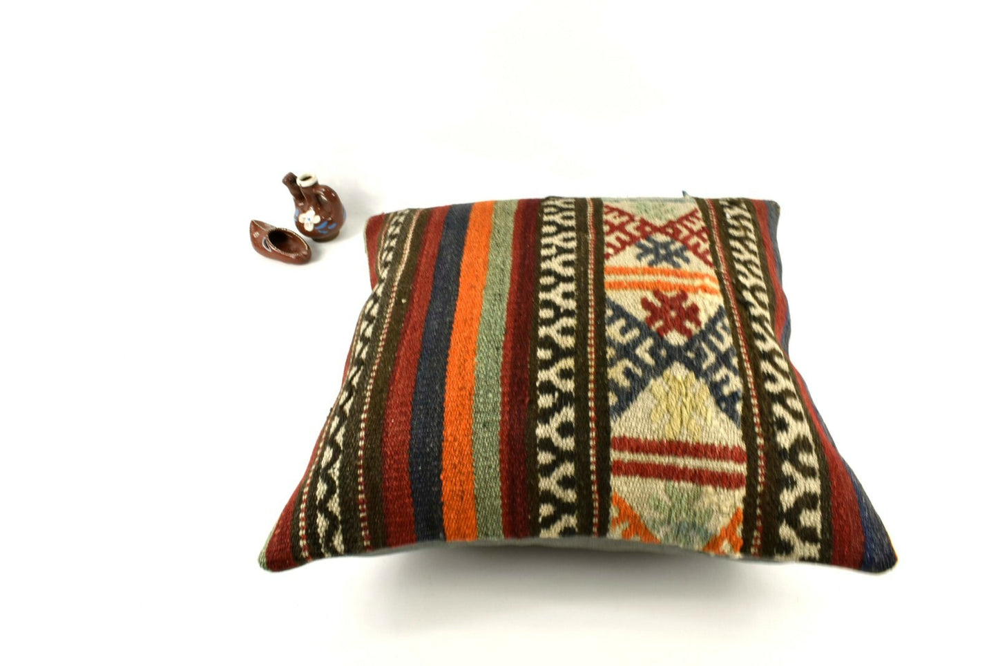 18x18 Kilim Pillow Cover Handknotten Vintage Pillow Oushak Kilim Pillow  A2855