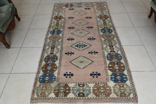 Vintage Oushak Rug 6.7x3.5  ft Turkish Floor Rug Faded Area Rug Oriental Rug