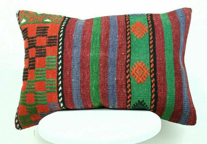 Kilim Lumbar Pillow Handknotted Oushak Rug Oriental Bohemian Ethinc Cushion E503