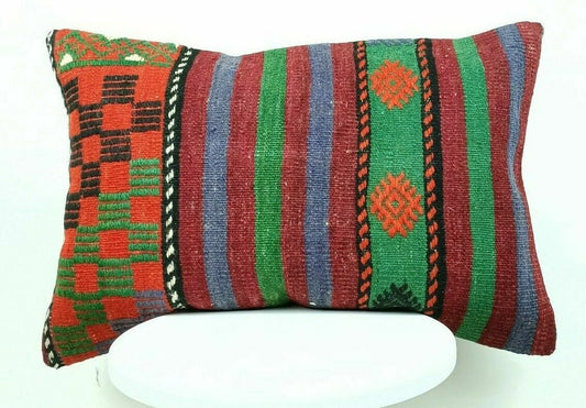 Kilim Lumbar Pillow Handknotted Oushak Rug Oriental Bohemian Ethinc Cushion E503
