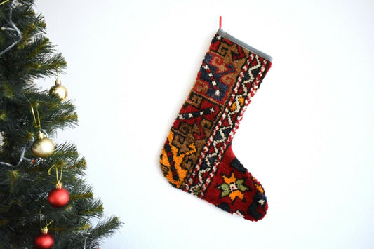 Rug Christmas Stocking Vintage Stocking Holiday Stocking Gift Stocking S276