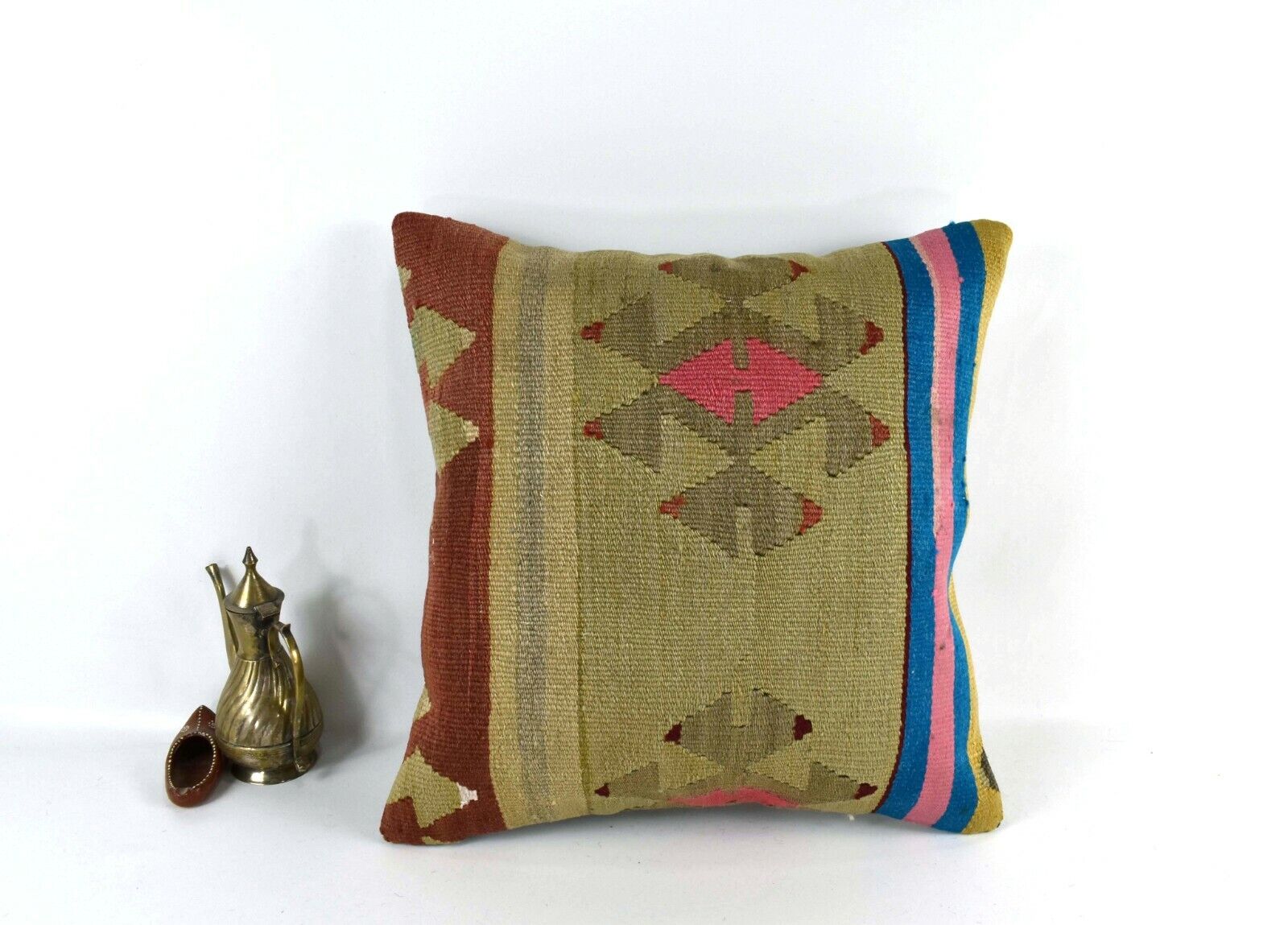 Kilim Pillow Cover 18x18 Handmade Turkish Ethnic Vintage Cushion A2212