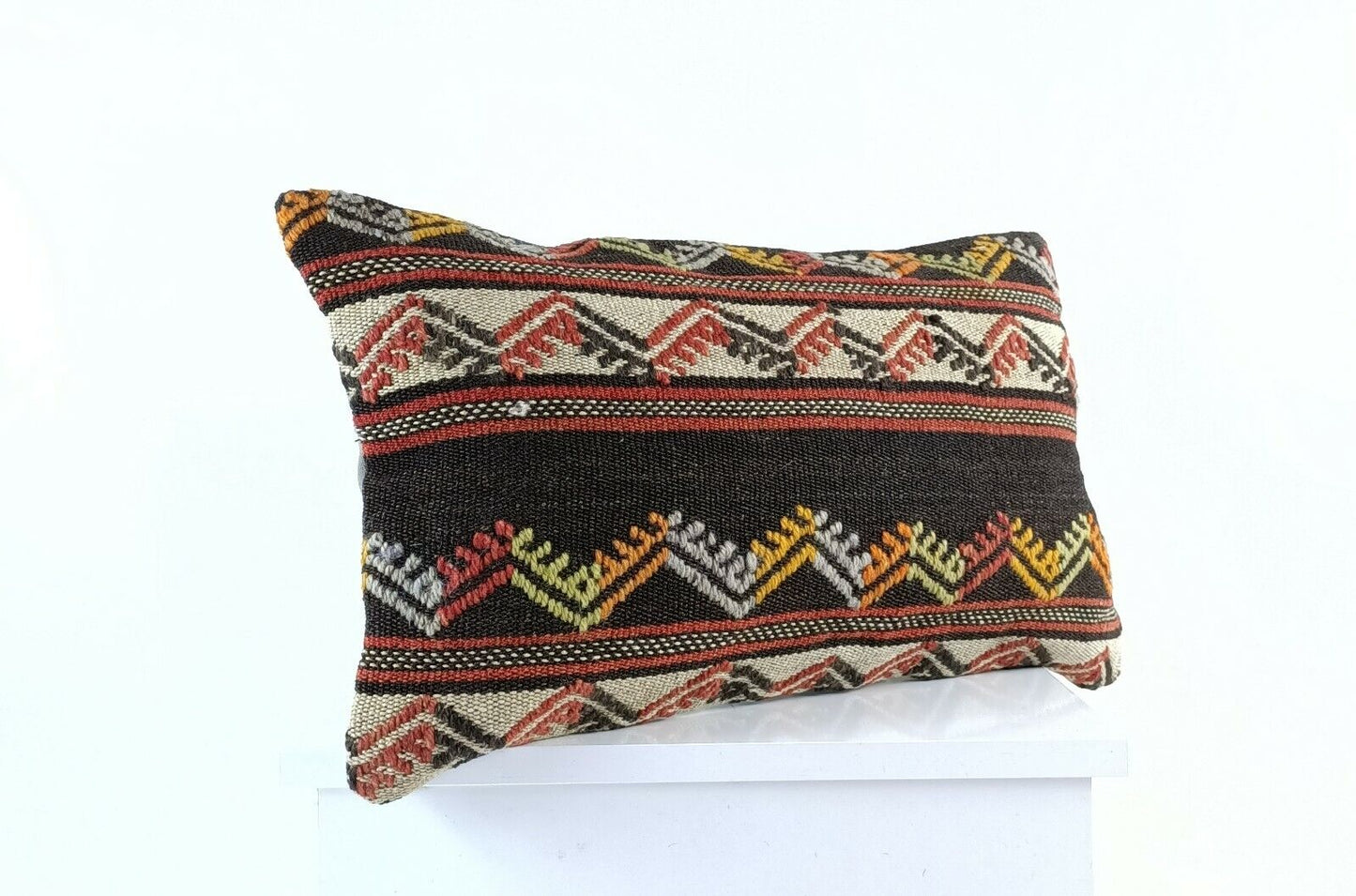 Kilim Pillow Cover 12x20 Handmade Turkish Rug Boho Ethnic Lumbar Cushion E1080