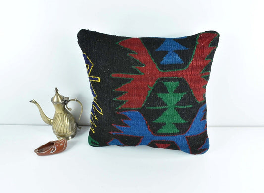 14"x14" Kilim Pillow Cover Handmade Turkish Tribal Ethnic Boho Rug Cushion A1715