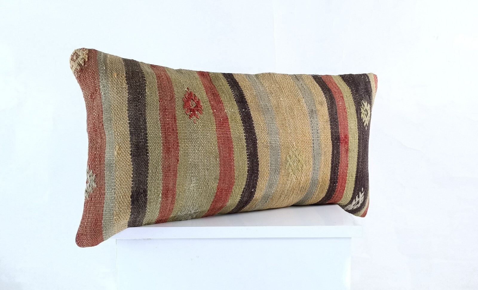 Handmade Turkish Kilim Pillow Cover 12x24 Ethnic Boho Sofa Lumbar Cushion E1000