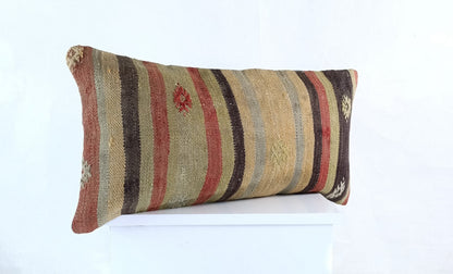 Handmade Turkish Kilim Pillow Cover 12x24 Ethnic Boho Sofa Lumbar Cushion E1000