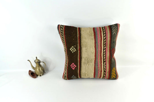 18"x18" Kilim Pillow Cover  Handmade Turkish Vintage Cushion Tribal Lumbar 3419
