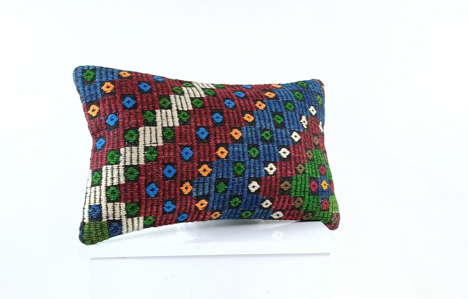 Kilim Pillow Cover 12x20 Turkish Handmade Sofa Couch Floor Lumbar Cushion E1029