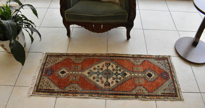 Oushak Small Rug 1.7 x 4.4 ft Handknotted Entryway Hallway Wool Runner C52