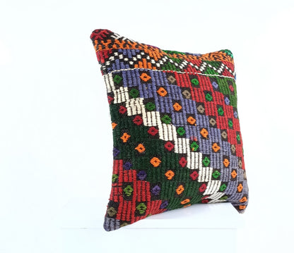 18"x18" Kilim Pillow Cover  Handmade Turkish Vintage Cushion Tribal Lumbar E1375