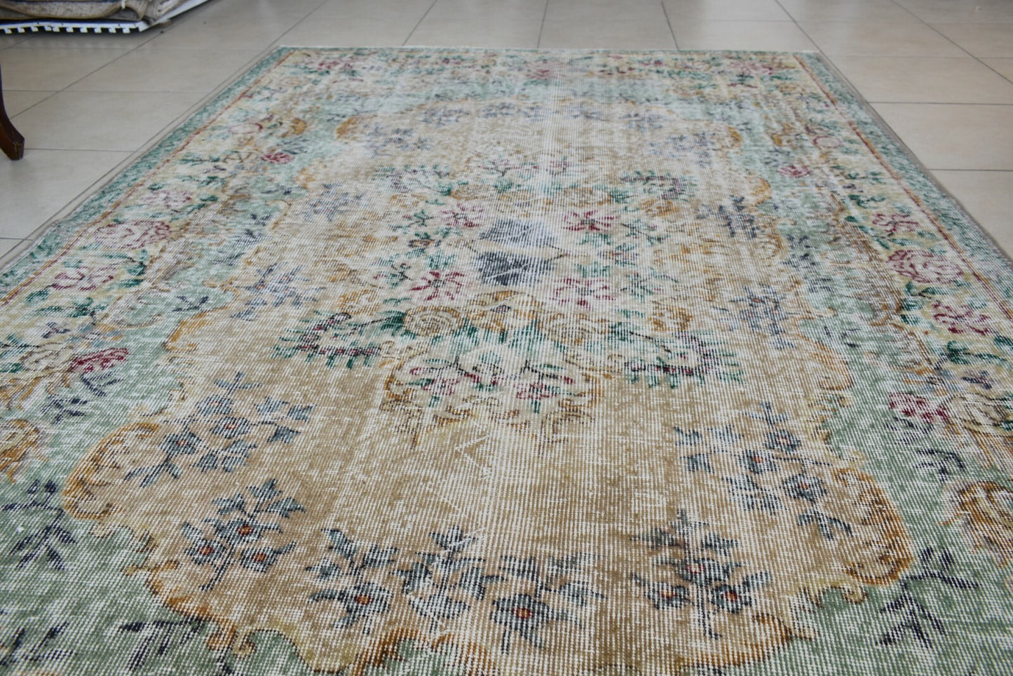 Large Turkish Rug 8.3x5.4 ft Vintage Rug Faded Oushak Rug Living Room Carpet B15