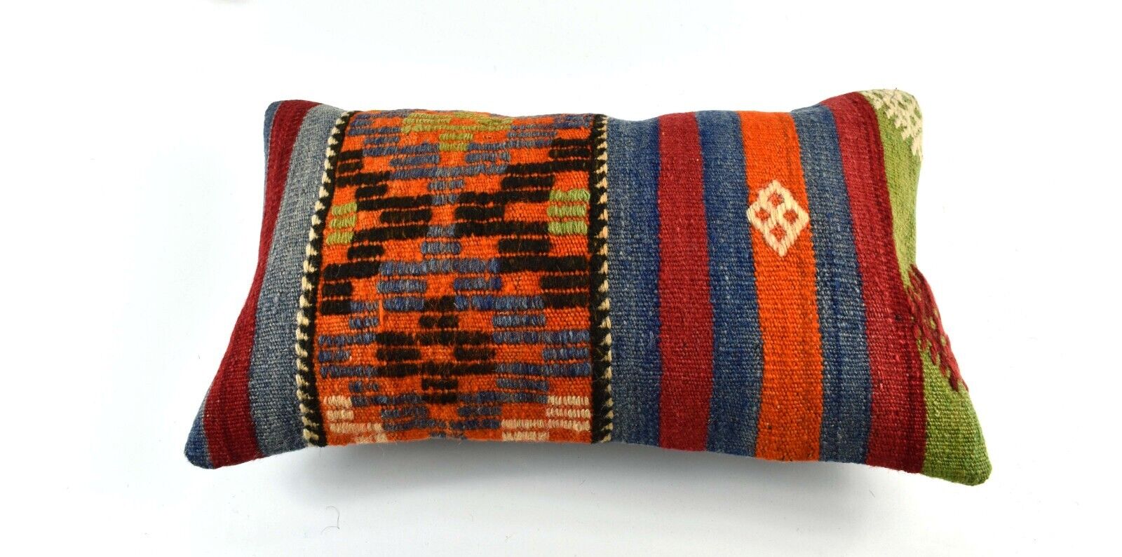 Kilim Pillow Cover 12x20 Handmade Turkish Rug Boho Ethnic Lumbar Cushion 3274