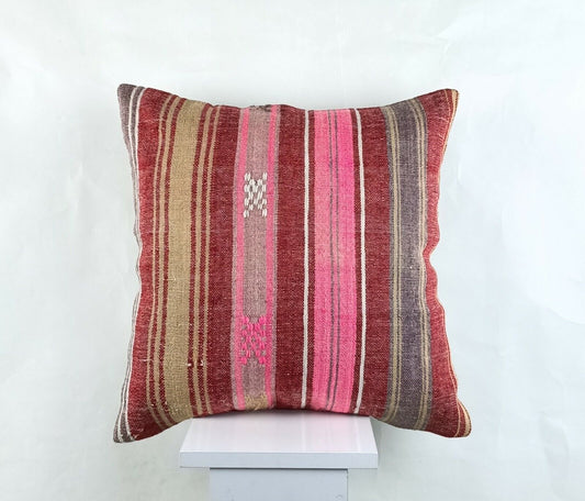 Throw Pillow Cover 18x18 Handmade Turkish Traditional Oushak Kilim Cushion A1450