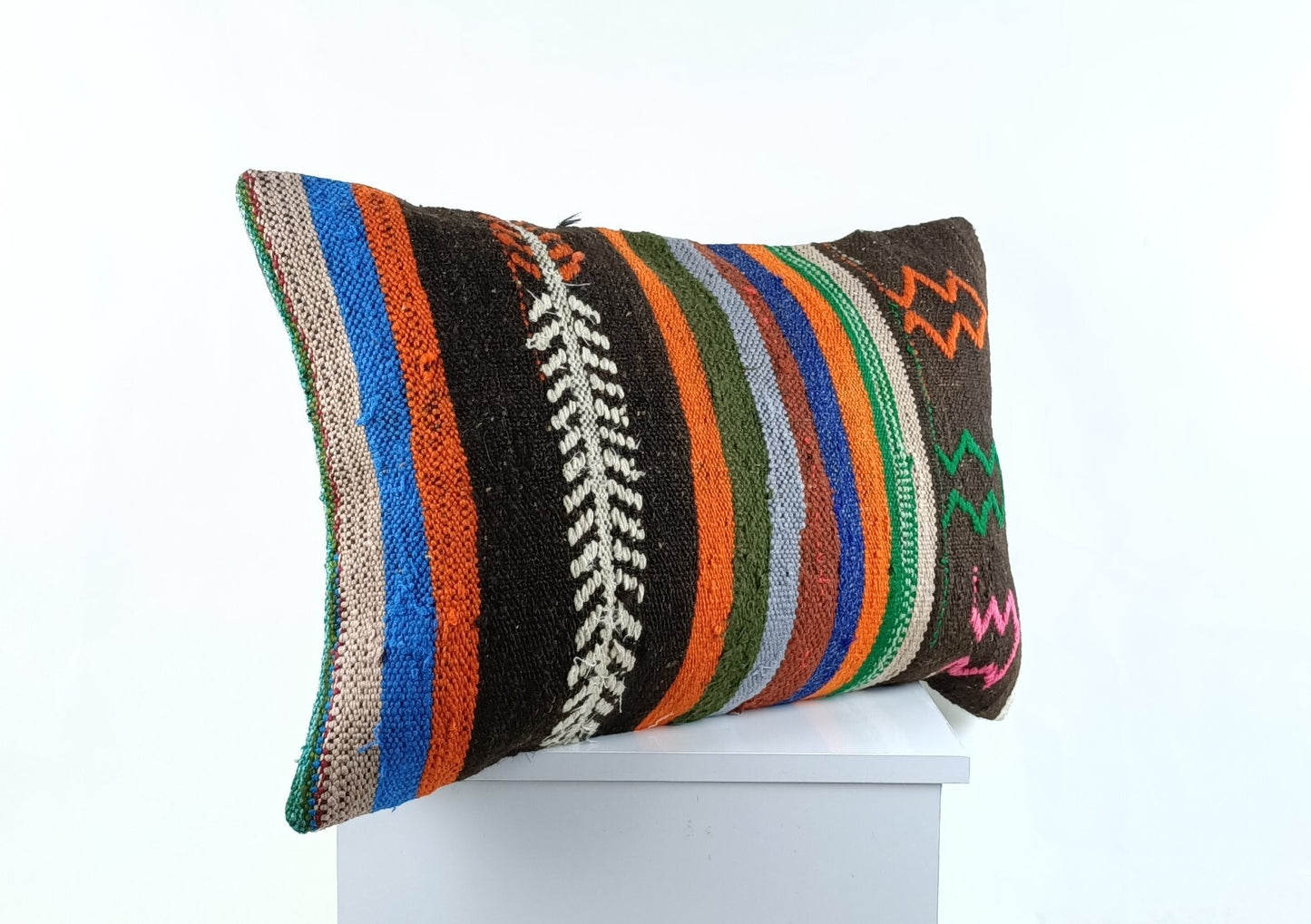 Kilim Pillow Cover 16x24 in Traditional Handmade Anatolian Lumbar Cushion A1491