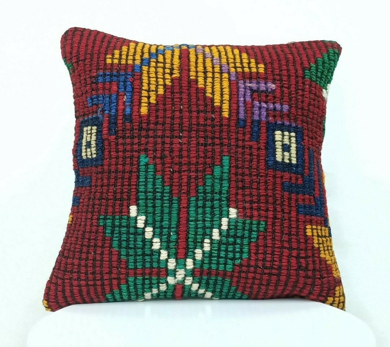 14x14 Kilim Cushion Cover Turkish Ottoman Boho Rustic Throw Pillow Case  A346