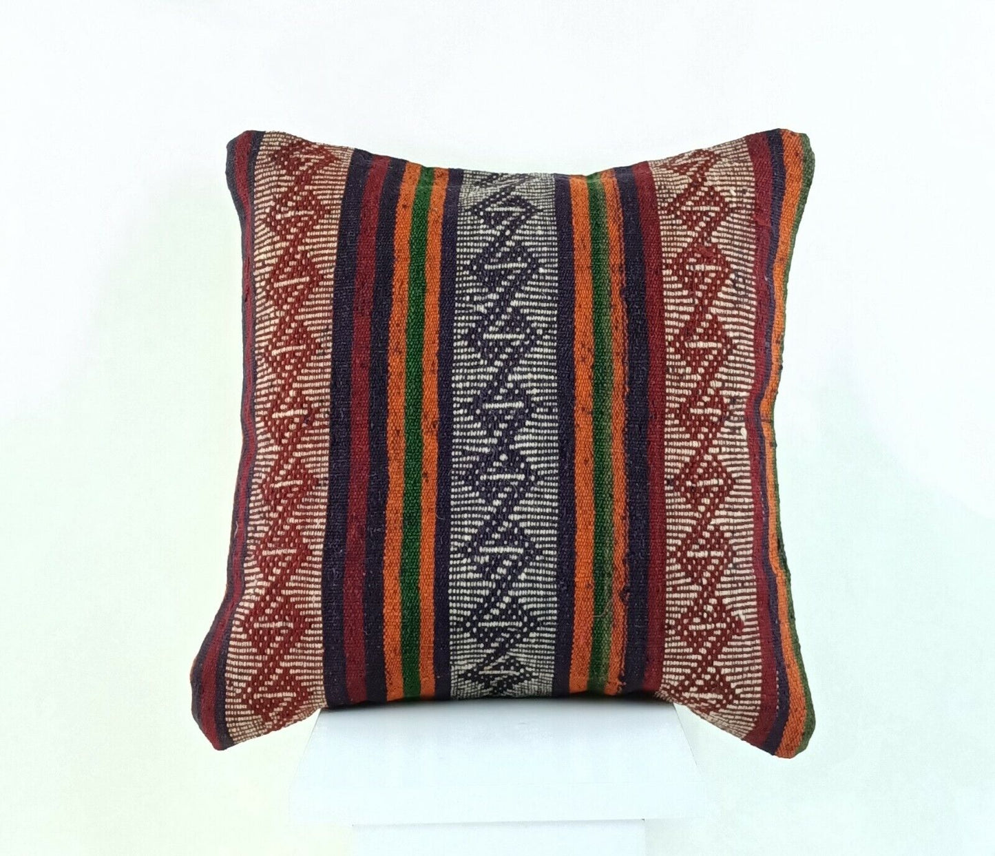 Kilim Pillow Cover 16x16 Handmade Turkish Home Decorative Wool Sofa Cushion A820