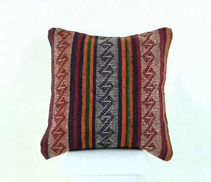 Kilim Pillow Cover 16x16 Handmade Turkish Home Decorative Wool Sofa Cushion A820