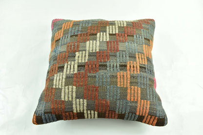 18"x18" Kilim Pillow Cover  Handmade Turkish Vintage Cushion Tribal Lumbar 3003