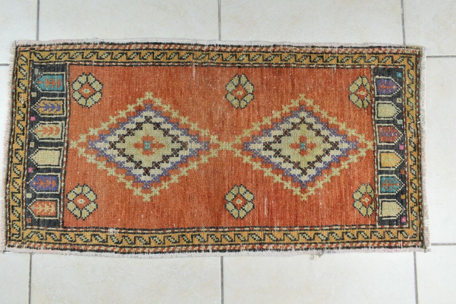 3x1.5 ft Anatolian Runner Small Vintage Rug Oushak Runner Mini Turkish Rug Y80