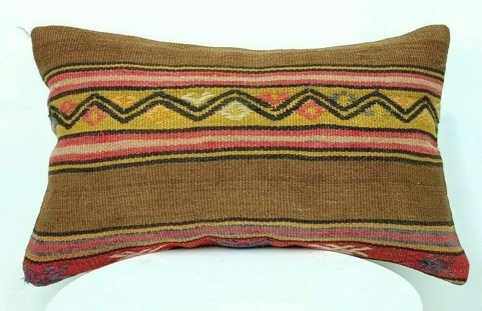 12x20 Kilim Pillow Cover Handmade Traditional Turkish Wool Lumbar Cushion E516