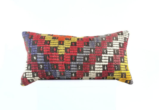 Home Decorative Handmade 12x24 Tribal Vintage Turkish Kilim Pillow Cover 1946