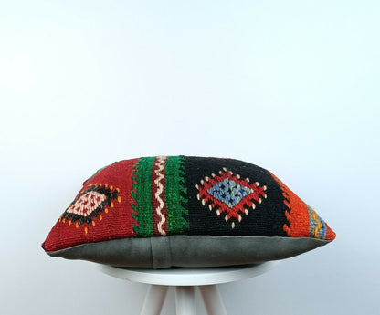 Kilim Pillow Cover 16x16 Handmade Vintage Wool Lumbar Tribal Ethnic Cushion E153